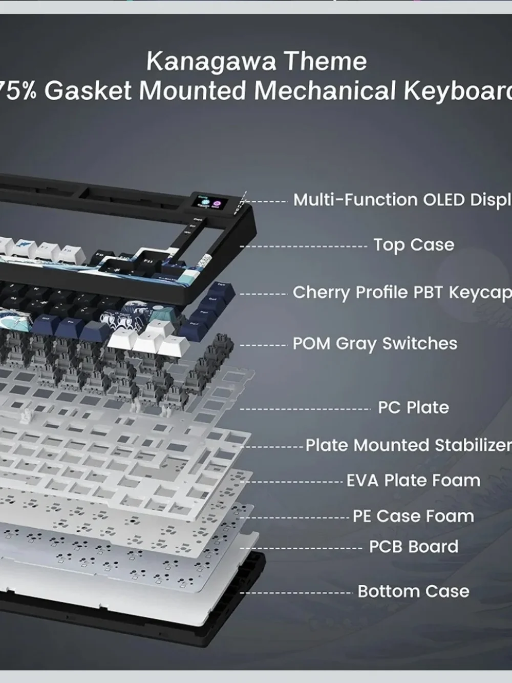 Womier SK80 75% Mechanical Keyboard RGB Hot Swap Gasket Wired Kanagawa